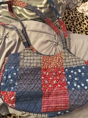 Ten Bears RN#107927 blue and red plaid purse with flowers